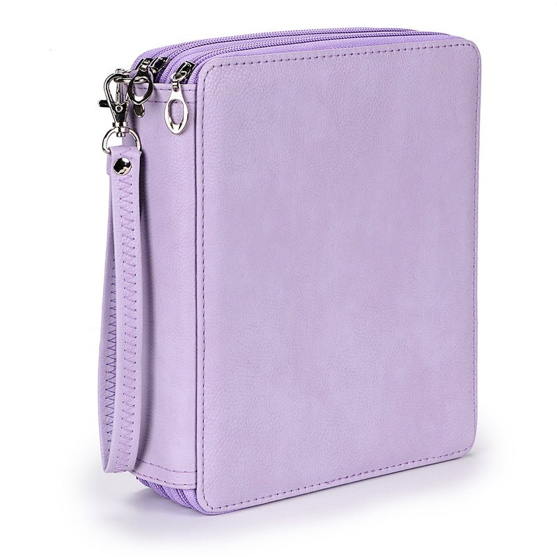 BTSKY Deluxe PU Leather Pencil Case For Colored Pencils - 120 Slot Pencil Holder with Handle Strap Handy Colored Pencil Box Large (Purple) - Image 2